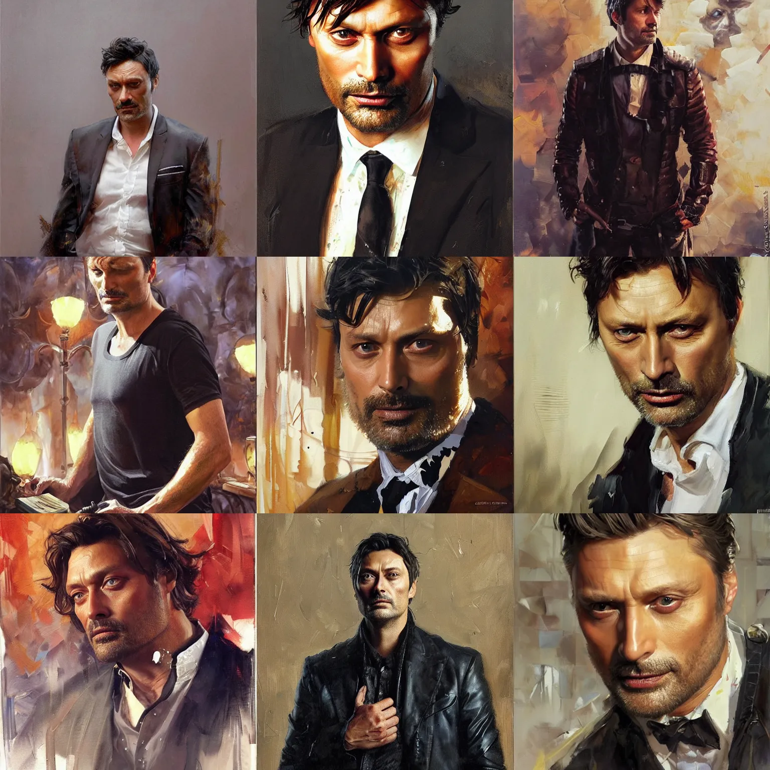 Prompt: a man who looks like a mix of (Mads Mikkelsen), Karl Urban, Pedro Pascal and Taika Waititi, character portrait by Michael Garmash, Karol Bak, Greg Rutkowski