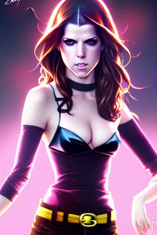 Image similar to ultra realistic, beautiful Anna Kendrick Zatanna DC Comics, modern anime, fantasy, eerie, intricate details, atmospheric, elegant, super highly detailed, professional digital painting, artstation, concept art, 8k, art by artgerm and eiichiro oda and koyoharu gotouge