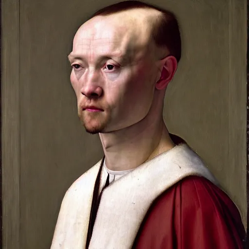 Prompt: a portrait a very ordinary person, facing front, by Rogier van der Weyden, head and shoulders, oil painting, anatomically correct, beautiful perfect face, sharp focus, Highly Detailed, Cinematic Lighting, 8k, HD W-768 H-1024