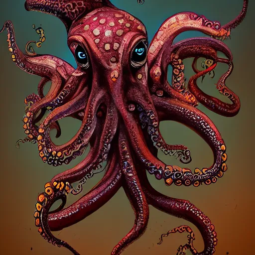 Prompt: zombified tribal octopus, trending on artstation, ultra fine detailed, hyper detailed, hd, concept art, digital painting