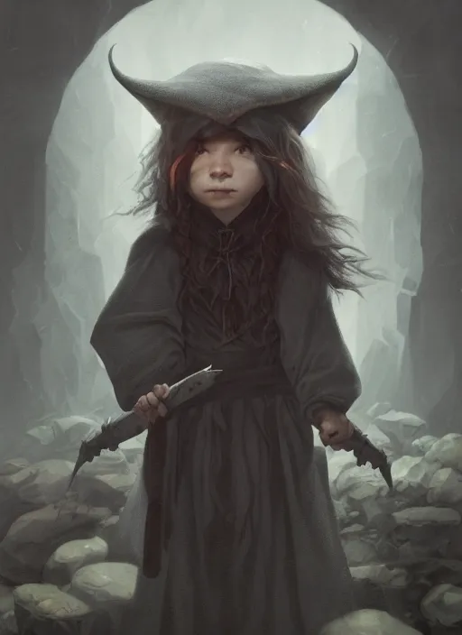 Image similar to portrait painting of evil hobbit mage, dark castle setting, with anxious, piercing eyes, by hsiao - ron cheng, james jean, miho hirano, hayao miyazaki, extremely moody lighting, hyperrealistic, octane render, rpg portrait, ambient light, dynamic lighting