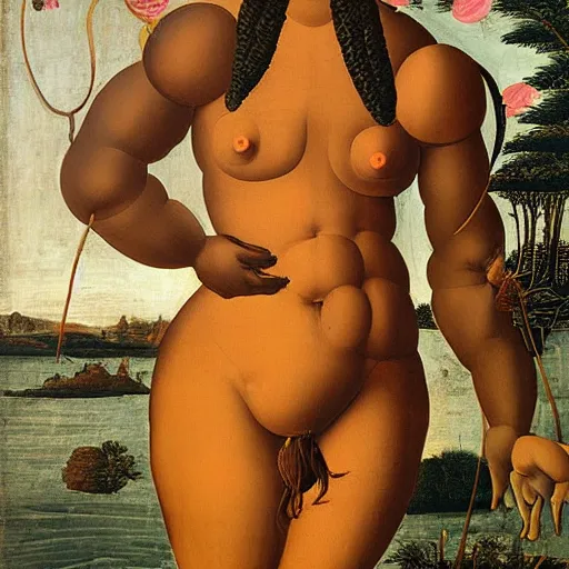 Image similar to Botticelli Black African Venus, full body