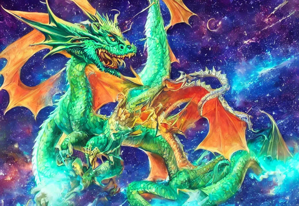 Image similar to Dragon at space with realistic and colourful testure