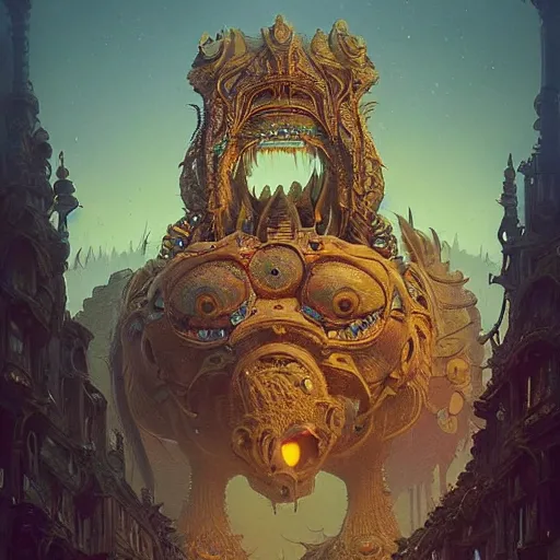 Image similar to stupid monster : : by beeple and james gilleard and justin gerard : : ornate, dynamic, particulate, intricate, elegant, highly detailed, centered, artstation, smooth, sharp focus, photoreal octane render, 3 d, by jean - baptiste monge!!!!!!!