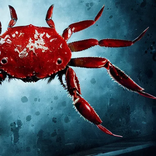 Image similar to big budget horror movie about a blood splattered crab