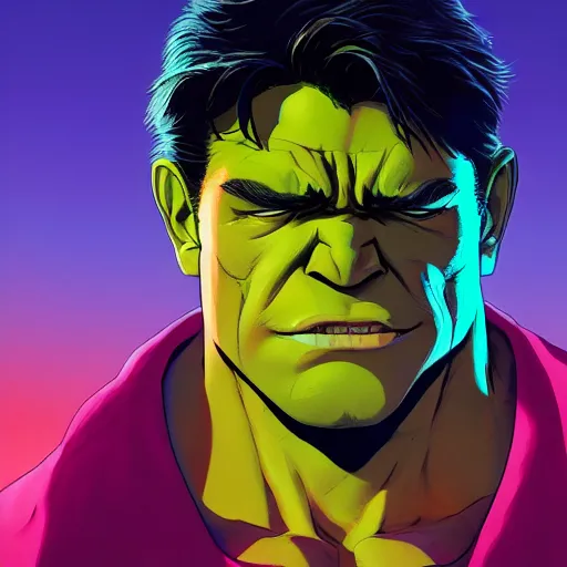 Prompt: ⁠portrait of The Incredible Hulk, New Mexican desert background, rich vivid colors, ambient lighting, dynamic lighting, 4k, HQ, official media, anime key visual, makoto shinkai, ilya kuvshinov, lois van baarle, rossdraws, detailed, trending on artstation