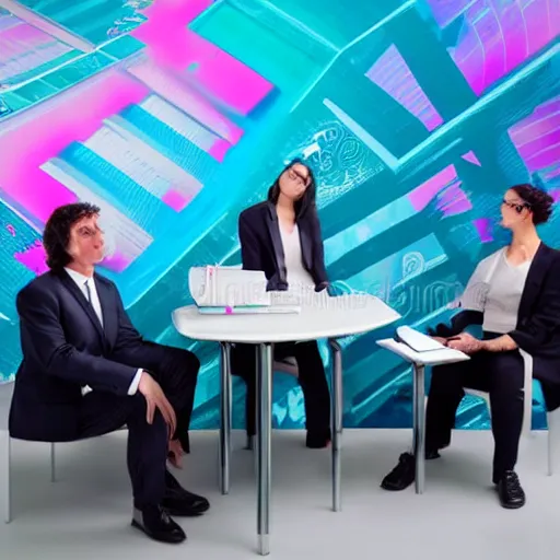 Prompt: vaporwave corporate stock photography offices suits boring serious people executives 4 k