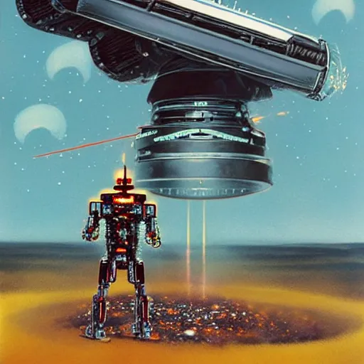 Image similar to the edge of the universe (on film), cybernetic cyborg warrior, by Rafal Olbinski and Chris Foss