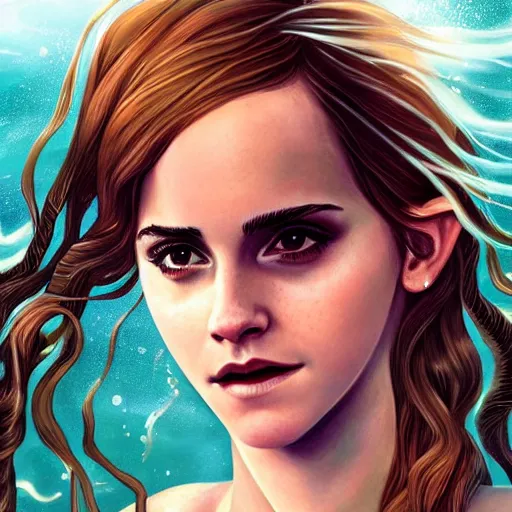 Image similar to emma watson as sea mermaid, artwork by charlie bowater,