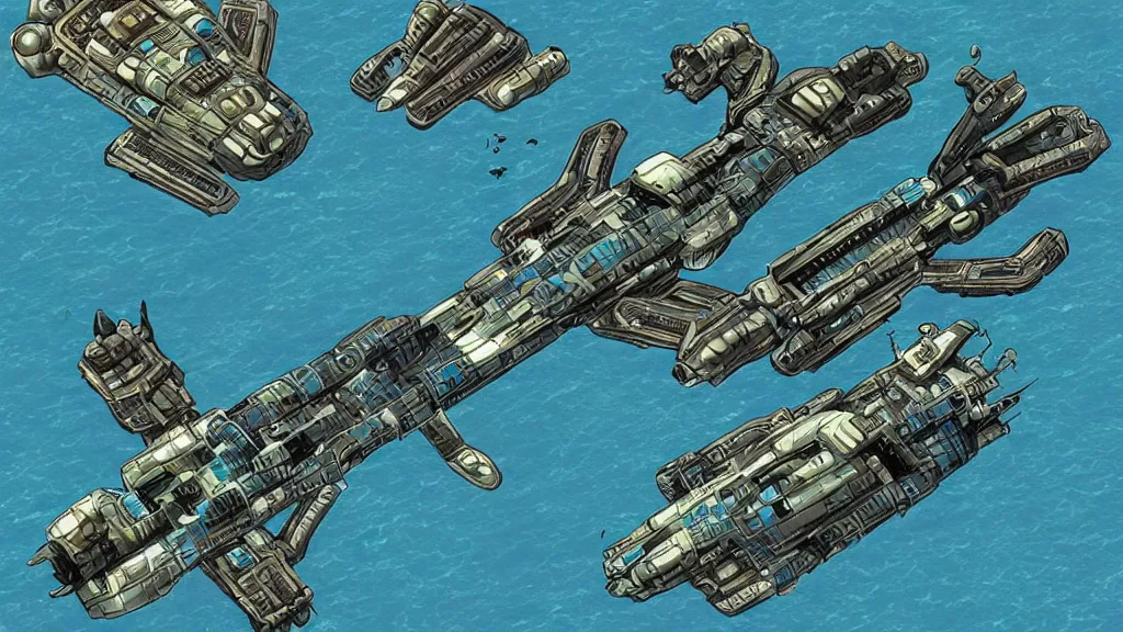 Image similar to a starship in the style of atlantis : the lost empire ( 2 0 0 1 )