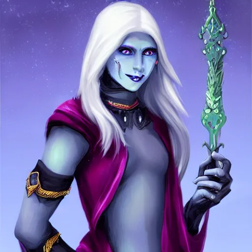 Image similar to A beautiful young female drow wizard
