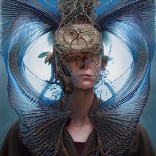 Image similar to Hyperrealistic beautiful detail matte 3d painting of a very beautiful priest with spear of darkness and dark smoke aura by ellen jewett, dan Mumford, beeple, Alex grey, monia merlo, Miho Hirano tomasz alen kopera and Justin Gerard