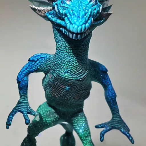 Image similar to a blue lizard warrior who is wearing a silly hat, highly detailed, realistic