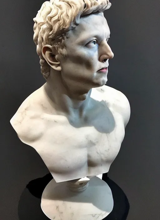 Prompt: photo of a marble bust sculpture of elon musk as a cyclops from ancient greece by michelangelo