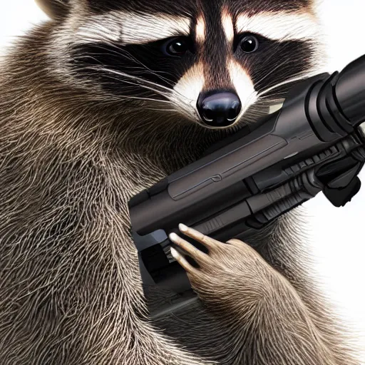 Image similar to racoon holding a laser gun, digital art , centred award winning 4K