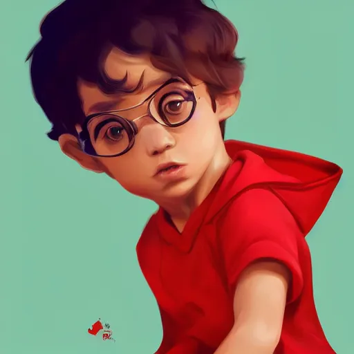 Image similar to attractive little boy character inspired in little hood red, digital artwork made by lois van barlee, james jean and rhads