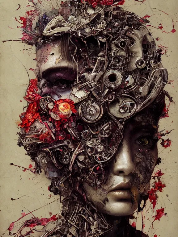 Prompt: art portrait of a decaying flower ,8k,by tristan eaton,Stanley Artgermm,Tom Bagshaw,Greg Rutkowski,Carne Griffiths, Ayami Kojima, Beksinski, Giger,trending on DeviantArt,face enhance,hyper detailed,minimalist,cybernetic, android, blade runner,full of colour,