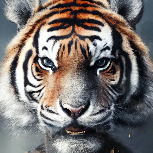 Prompt: a aesthetic award winning commission portrait of a fit anthro tiger wearing military uniform,digital art,art by greg rutkowski,art germ,charles bowater,trevor henderson,detailed beautfiul face,photorealistoc,hyperdetailed,dramatic,artstation,deviantart,professional lighting,western comic art,clean lineart