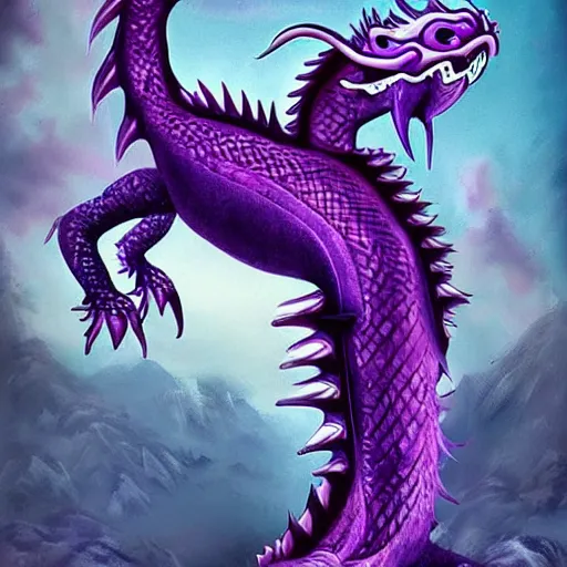 Image similar to very cute purple Chinese dragon with ai, epic, digital art