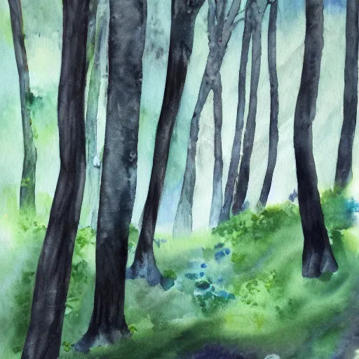 Prompt: dark forest, watercolor, oil painting
