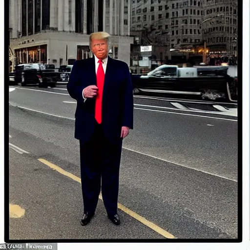 Prompt: “Very very impressive photo of Donald Trump standing in the middle of Fifth Avenue with a gun, atmospheric lighting, award-winning crisp details”