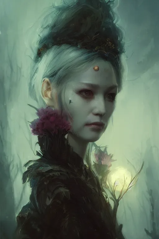 Prompt: A portrait of a beautiful fairy by Greg Rutkowski, Sung Choi, Mitchell Mohrhauser, Maciej Kuciara, Johnson Ting, Maxim Verehin, Peter Konig, Bloodborne, 8k photorealistic, cinematic lighting, HD, high details, dramatic, dark atmosphere, trending on artstation