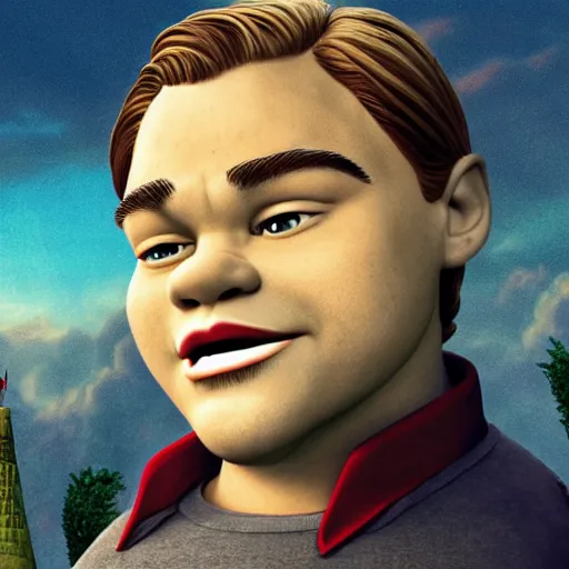 Image similar to Leonardo DiCaprio in Shrek in the style of DreamWorks