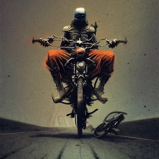 Image similar to motorbiker from hell, by beksinski and tristan eaton, dark neon trimmed beautiful dystopian digital art