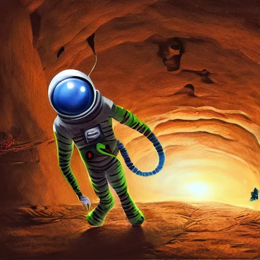 Prompt: cave drawing of alien astronaut bringing gift to earth, concept art, award winning