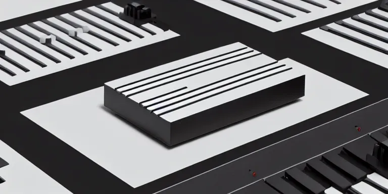 Image similar to dezeen showroom , minimalissimo, archdaily, actual source, teenage engineering moad, mother of all decks, product design concept, top down view of wires moog melotron synthesizer 3d model made by jony ives, issey miyake, dieter rams, 8k, high detailed photo