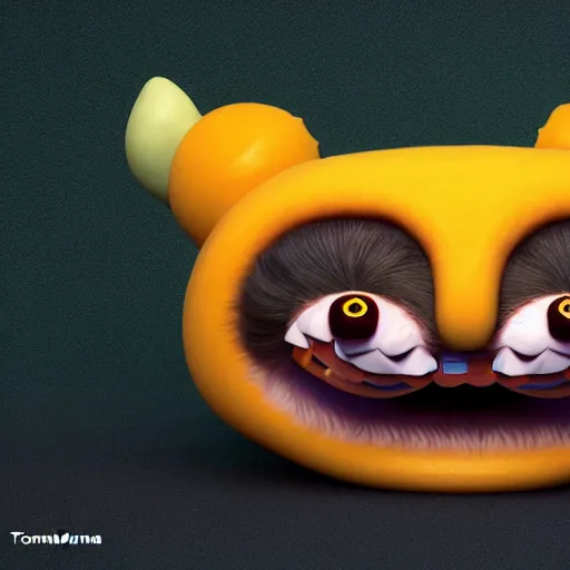 Image similar to A stuffy little cute monster with long hairs，by takashimurakami,TOMOKAZU MATSUYAMA，featured on artstation，blender rendered