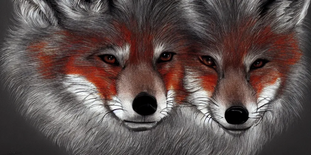 Image similar to hyperrealistic photography of a highly detailed and symmetrical gorgeous very beautiful foxes, wolves, and dogs, in the style of livio scarpella, beth cavener, jin kagetsu, face symmetry, masterpiece, award - winning, sharp focus, intricate concept art, ambient lighting, 8 k, artstation