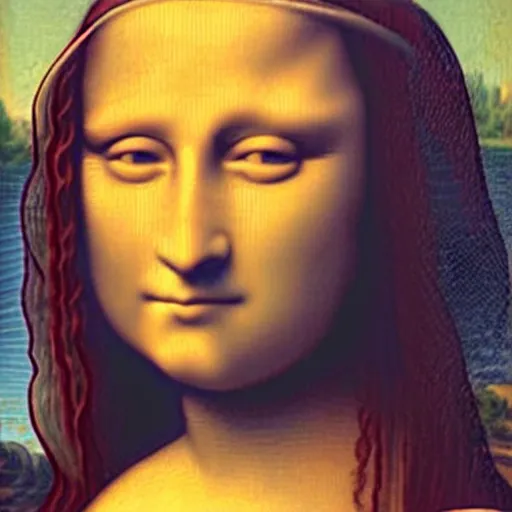 Image similar to mona lisa smelling something really bad and making a face