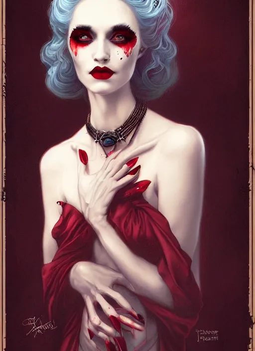 Image similar to friendly regal vampiric woman portrait by james jean, manuel sanjulian, tom bagshaw