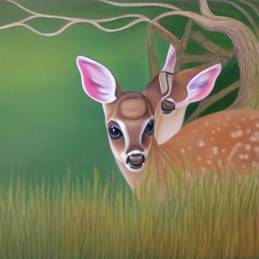 Prompt: painting of two fawns, by georgia o'keefe, deer, romantic, feminine, curvy