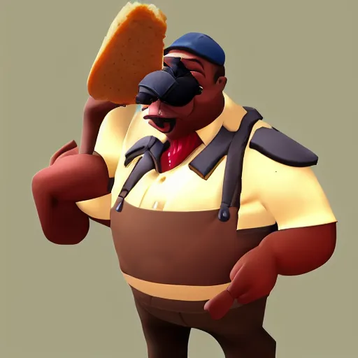 Prompt: Heavy from TF2 eating a sandwich, TF2, trending on artstation