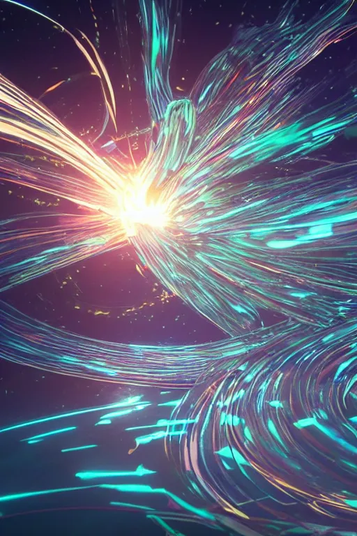 Image similar to swirling tribal light streaks and ornate flowing light streams and smooth particle effects, unreal engine