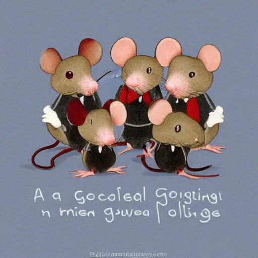 Prompt: a social gathering of gangster mice