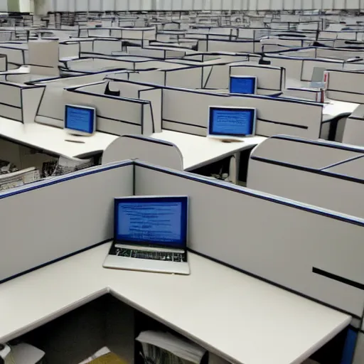 Image similar to cubicle full of stacks of papers