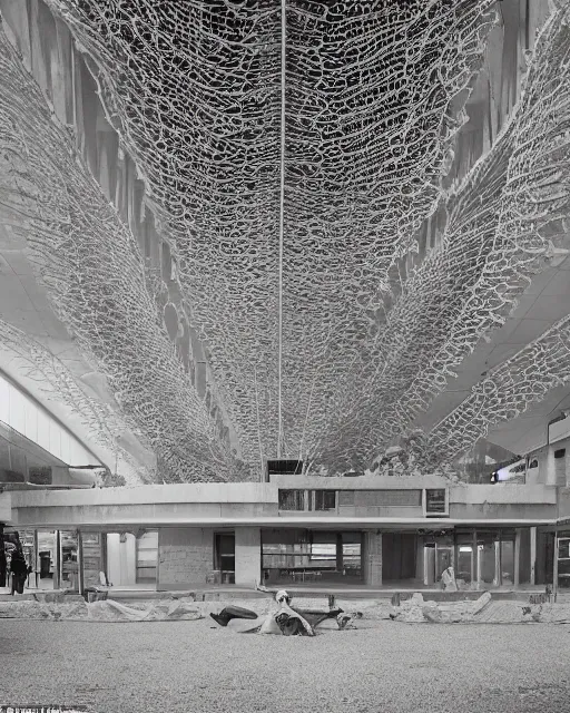 Image similar to brutalist architecture, made of intricate decorative lace leaf skeleton, in the style of the dutch masters and gregory crewdson, dark and moody