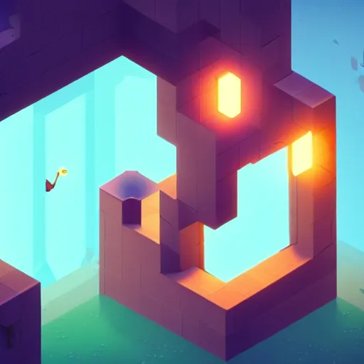 Image similar to a tree in front of a window with a light coming out of it, a screenshot from monument valley 2 by paul kelpe, pixiv contest winner, cubo - futurism, 2 d game art, isometric