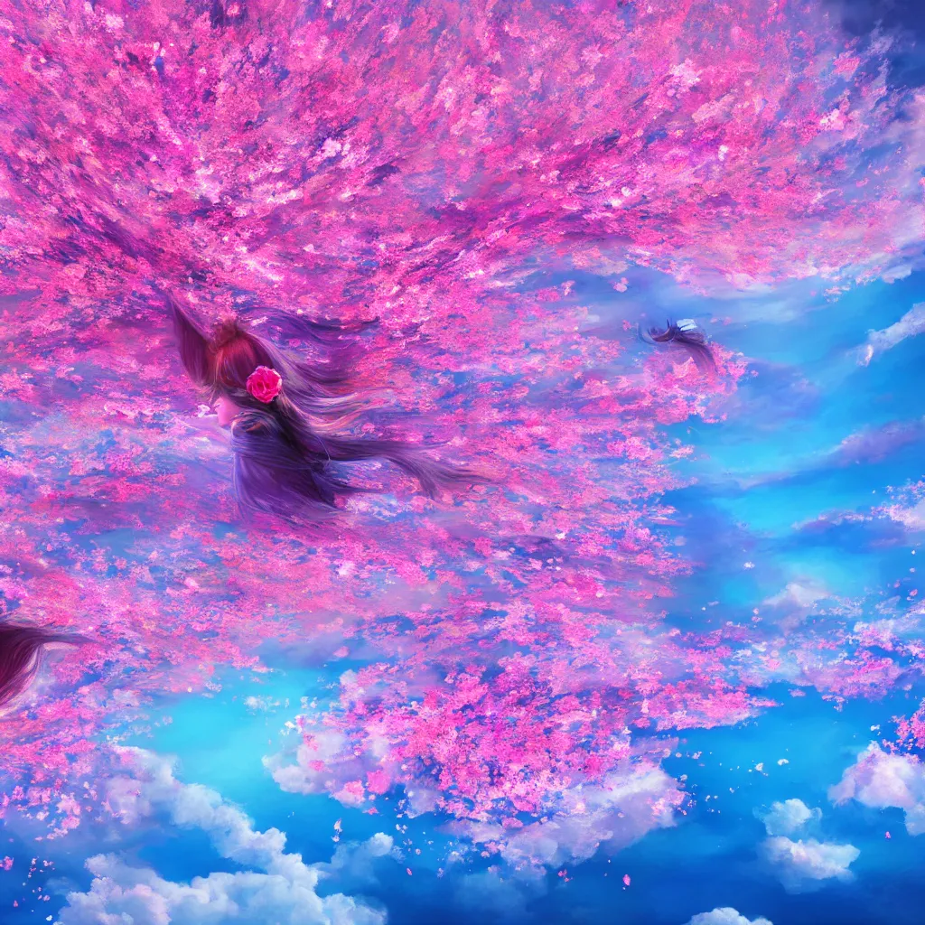 Image similar to blue and pink clouds under the sea, cherry blossom petals, matte bright highly detailed, epic, 3D render, digital art, artstation, 8K artistic photography, photo-realistic, by Hiroya Oku, Jenny Seville, Francis Bacon, WLOP