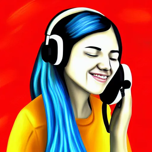 Prompt: a woman with headphones on, digital painting masterpiece, by rockin jellybean