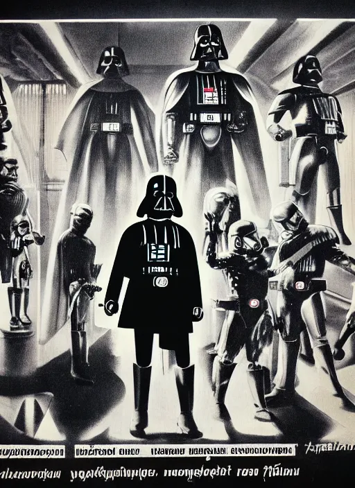 Image similar to Soviet propaganda poster, Darth Vader in a factory