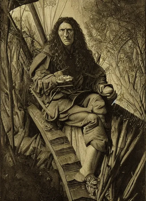 Image similar to Portrait of Weird Al Yankovic, Bruegel, Hieronymus Bosch, epic, Franklin Booth, heavily detailed, maxfield parrish, realistic lighting