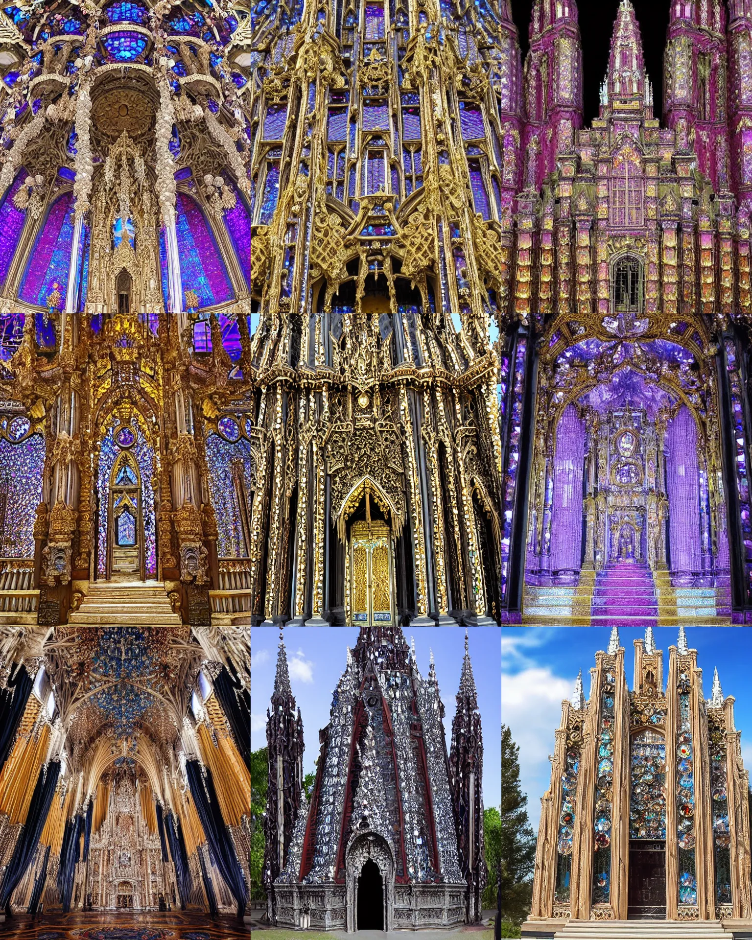 Prompt: Gothic temple constructed of topaz crystals, highly ornate, intricate, decorations