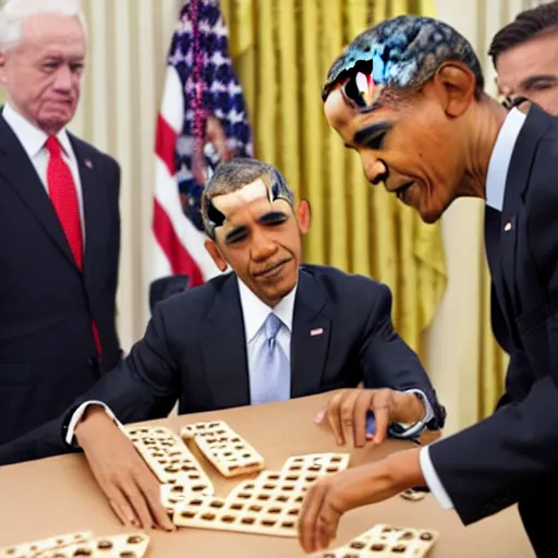 Image similar to obama knocking down all the dominoes, charming blooper photo