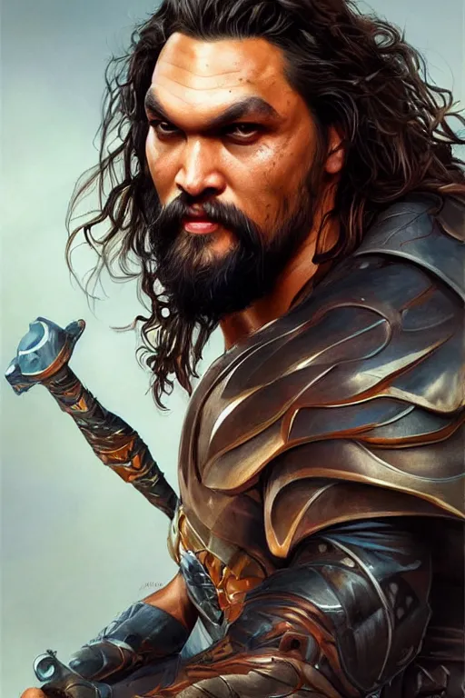 Image similar to Jason Momoa as a hero, digital painting, artstation, concept art, smooth, sharp focus, illustration, art by artgerm and donato giancola and Joseph Christian Leyendecker, Ross Tran, WLOP