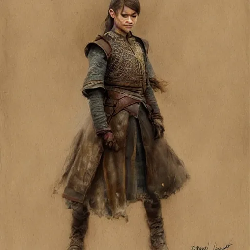 Image similar to portrait of zendaya as arya stark, by jean - baptiste monge