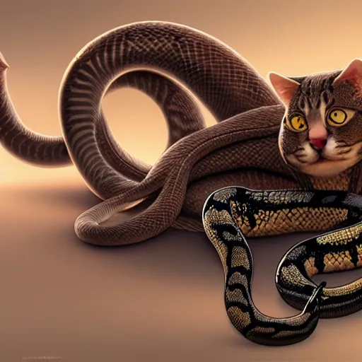 Image similar to a fusion of a cat and a snake, hyperdetailed, artstation, cgsociety, 8 k